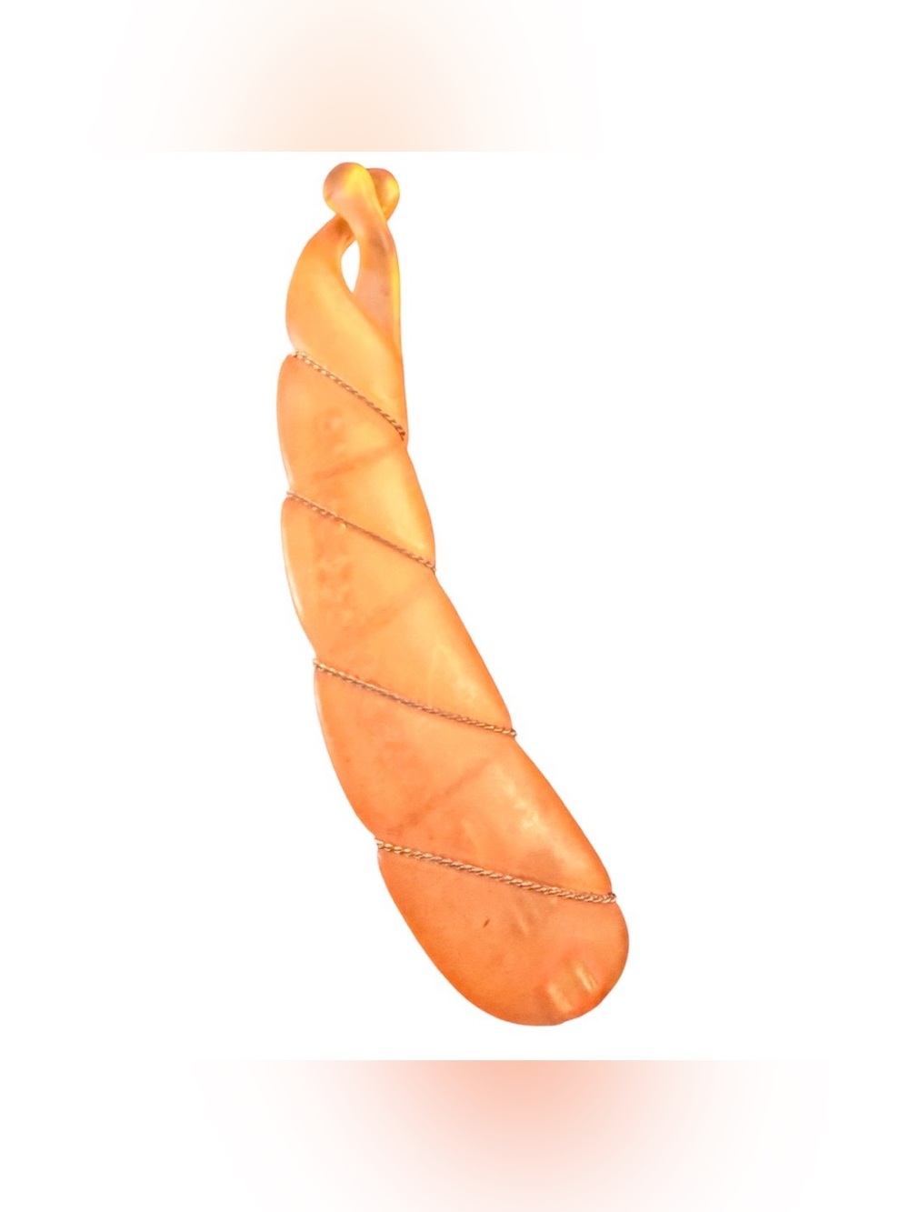 Vintage French Mini Banana Clip in Orange w Gold Threading Stripes, 4”, Unworn